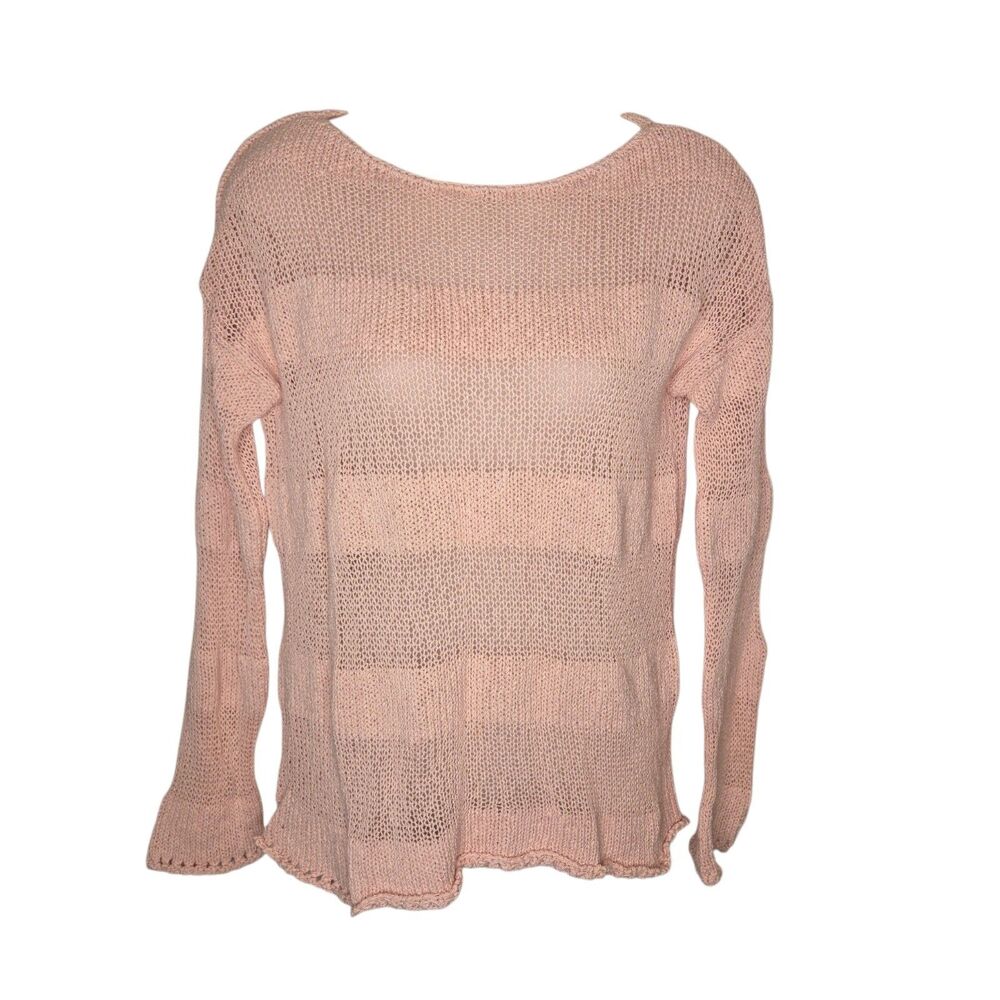 Sundance Blush Pink Open Knit Cotton Blend Sweater Scallop Trim Small